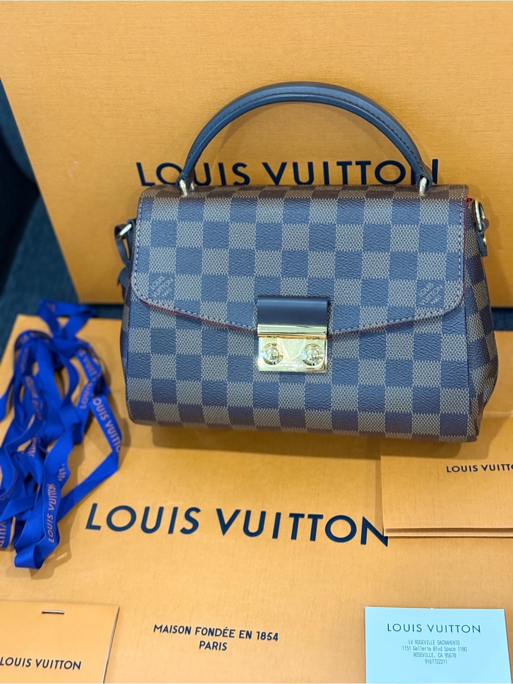 Croisette Louis Vuitton Brown Damier Satchel with Gold Hardware